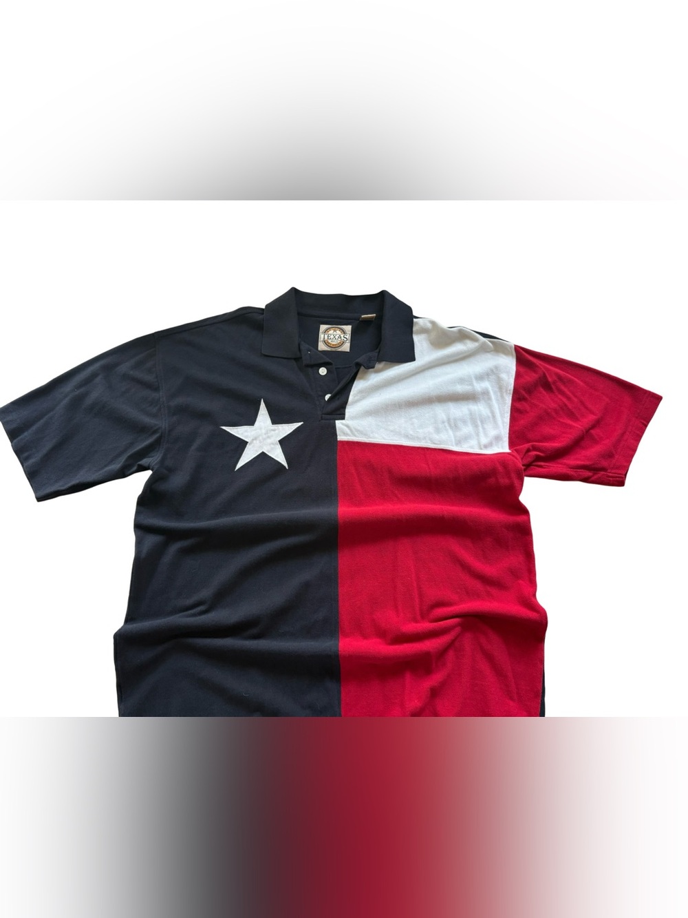 TEXAS Authentic DRY GOODS Large Colorblock Polo Shirt Star Detail Red white blue